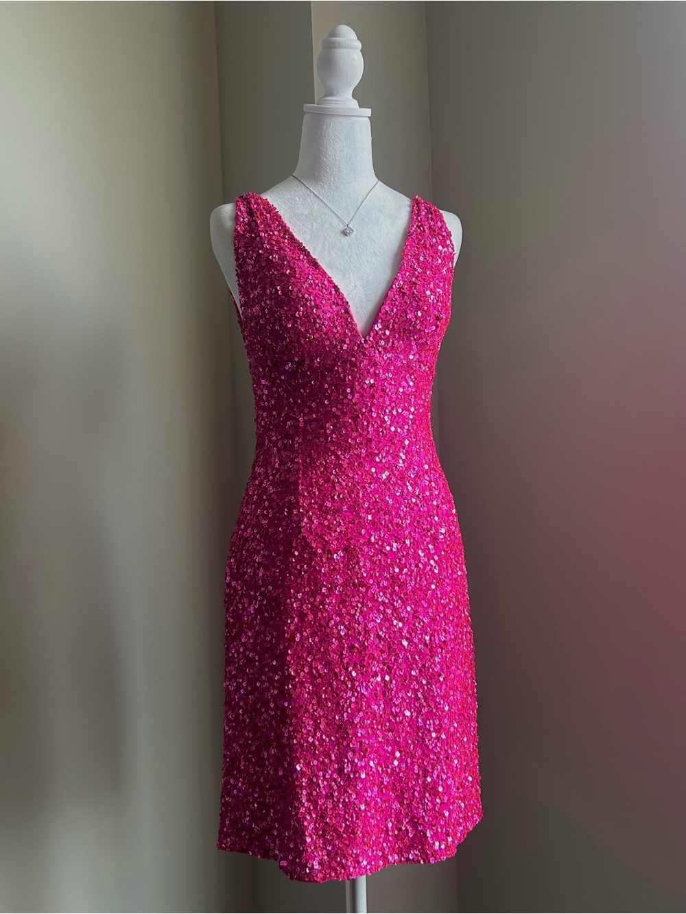 1990's Scala Pink Silk Full Sequin Low Back Mini Dress